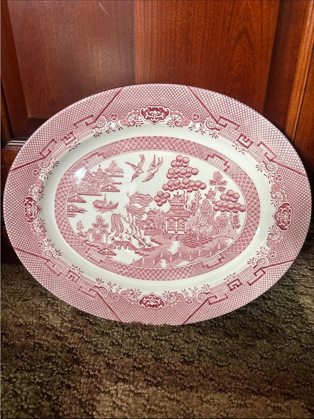 “Pink” Transferware Serving Platter - Classic Churchill Willow Design
